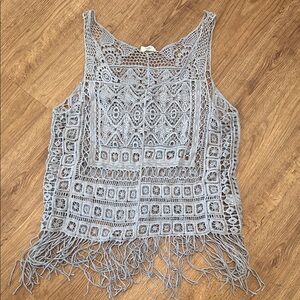 Southern Style | Gray Crochet Women’s Top | Fringe Vest | One Size